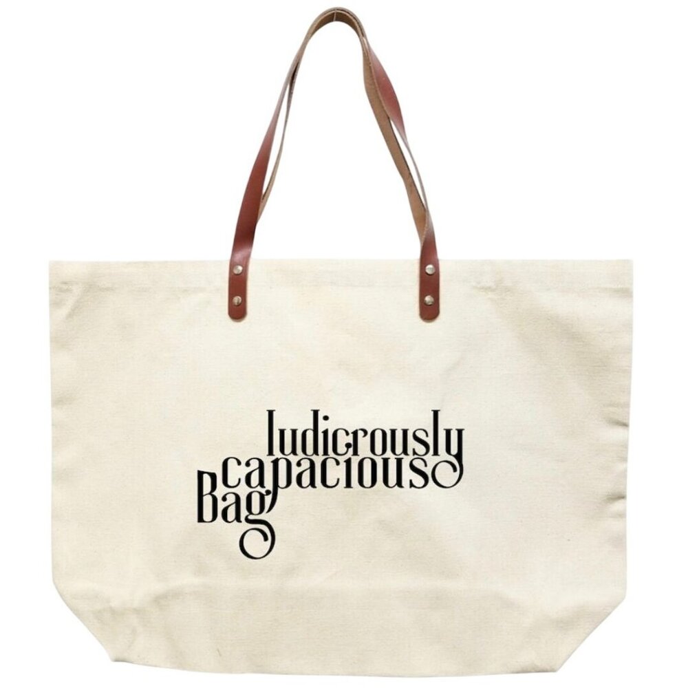 Ludicrously Capacious Bag Canvas Tote with Leather Handles Succession 15" x 22"